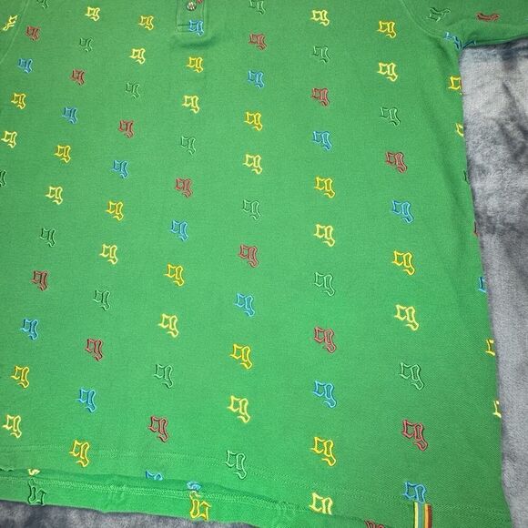 Vintage COOGI Sz XL Polo Shirt Y2K 90s Retro Embroidered Logo All Over Green - Picture 3 of 15